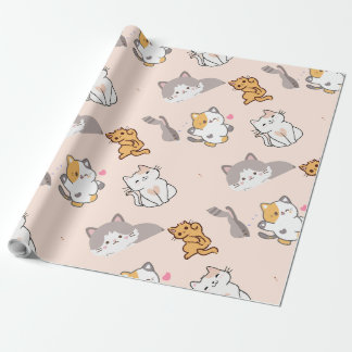 Cute Cartoon Cats Pattern Monogram Presentpapper