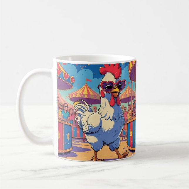 Cute Cartoon Chicken, Colorful Floral. Farm Animal Kaffemugg (Vänster)