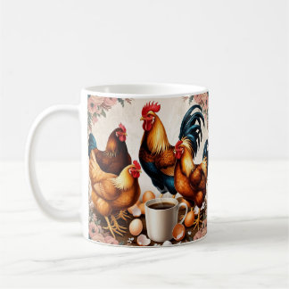 Cute Cartoon Chicken, Colorful Floral. Farm Animal Kaffemugg