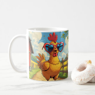 Cute Cartoon Chicken, Colorful Floral. Farm Animal Kaffemugg