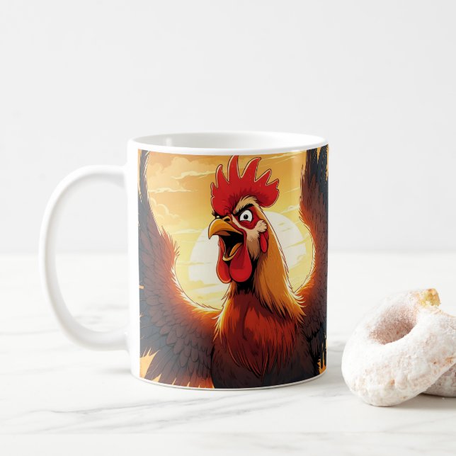 Cute Cartoon Chicken, Colorful Floral. Farm Animal Kaffemugg (Med munk)