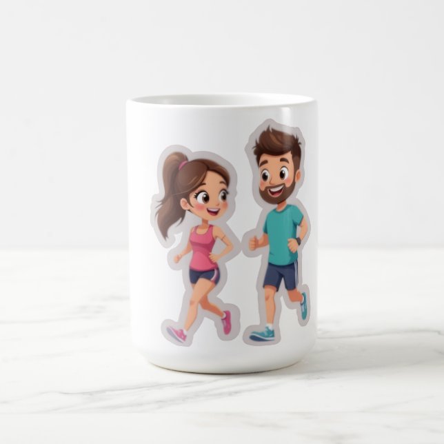 Cute Cartoon Couple Jogging Together – Healthy Lif Kaffemugg (Center)