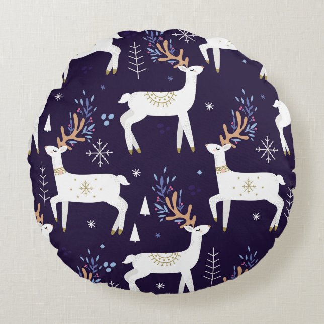 Cute cartoon deer seamless pattern, nursery backgr rund kudde (Framsidan)