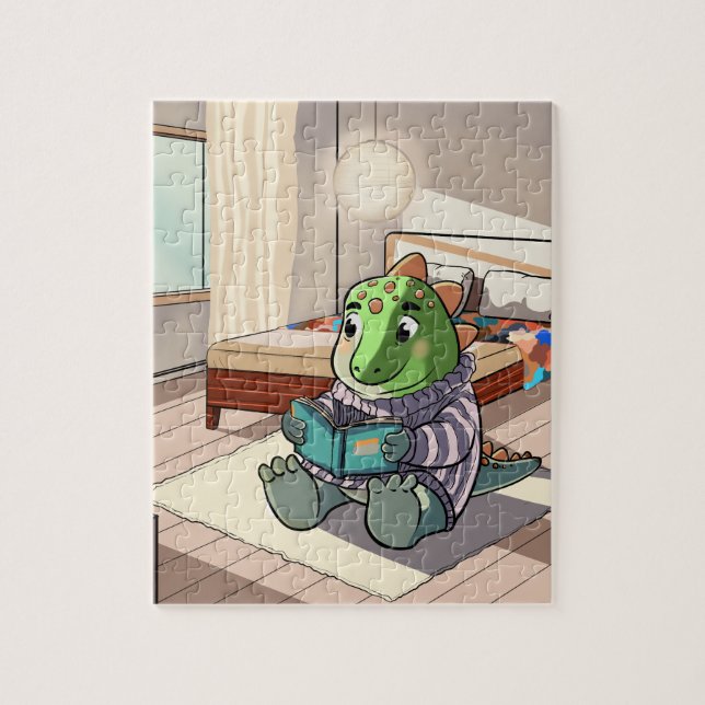 Cute Cartoon Dinosaur Reading Jigsaw Puzzle Pussel (Vertikal)