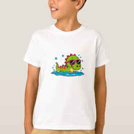 Cute Cartoon Dinosaur Swimming with Sunglasses  T Shirt