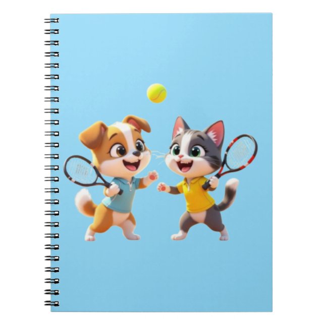 Cute Cartoon Dog and Cat Playing Padel Tennis – Fu Anteckningsbok (Framsidan)