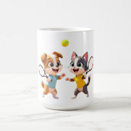 Cute Cartoon Dog and Cat Playing Padel Tennis – Fu Kaffemugg