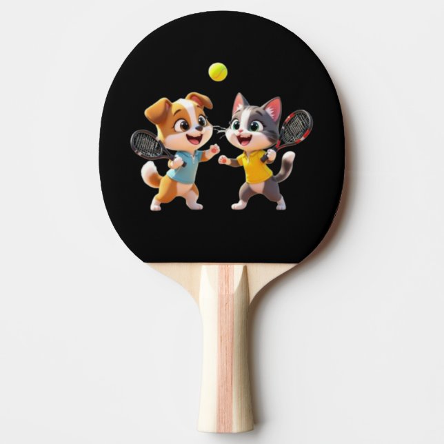Cute Cartoon Dog and Cat Playing Padel Tennis – Fu Pingisracket (Framsidan)
