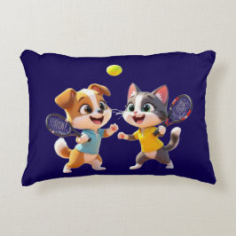 Cute Cartoon Dog and Cat Playing Padel Tennis – Fu Prydnadskudde