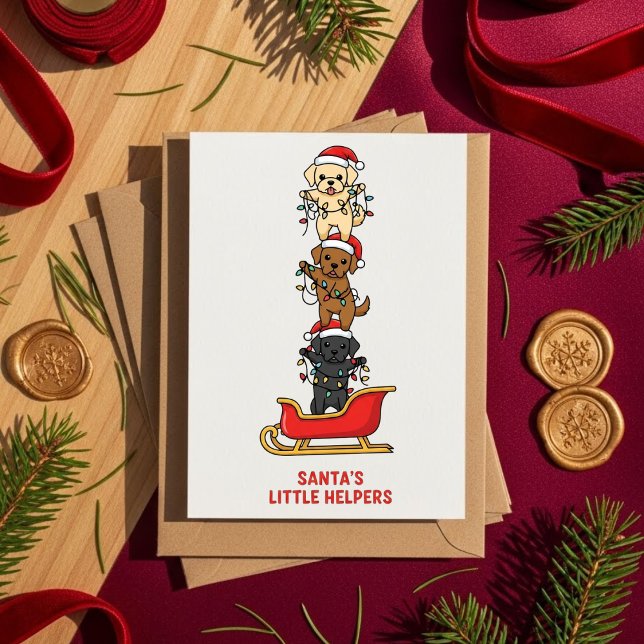 Cute Cartoon Dog Christmas Card – Santa Helpers Julkort (Skapare uppladdad)