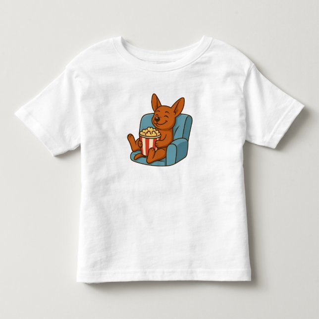 Cute Cartoon Dog Eating Popcorn Kids' T-Shirt (Framsida)