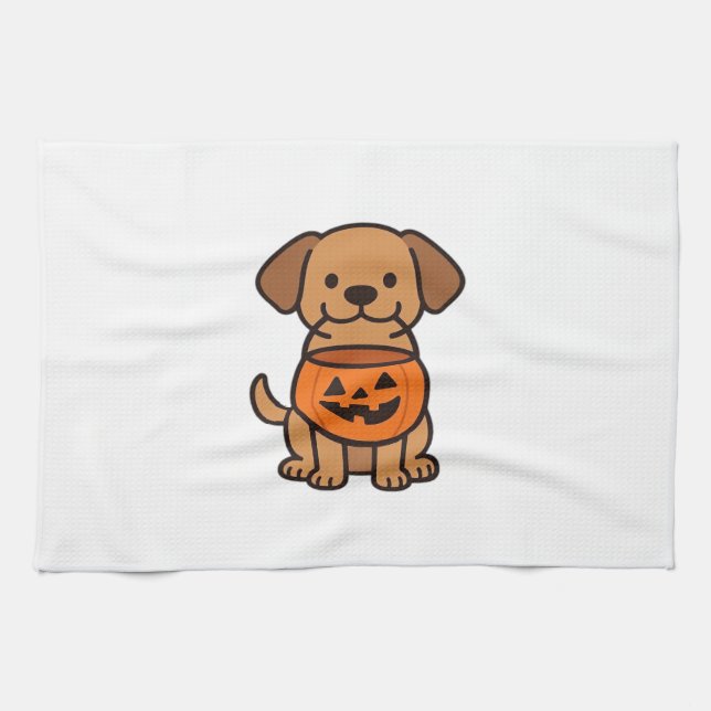 Cute Cartoon Dog Trick-or-Treating Classic T-Shirt Kökshandduk (Horisontell)