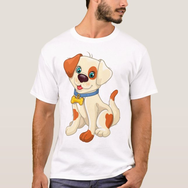 Cute Cartoon Dog with Blue Collar T Shirt (Framsida)