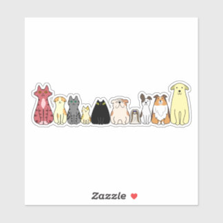 cute cartoon dogs and cats in a row sticker klistermärken