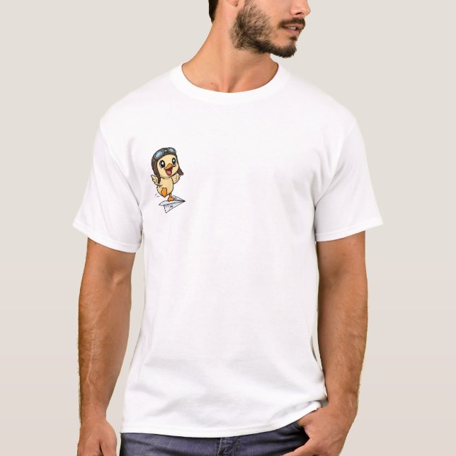 Cute Cartoon Duck Pilot Flying on Paper Airplane T Shirt (Framsida)