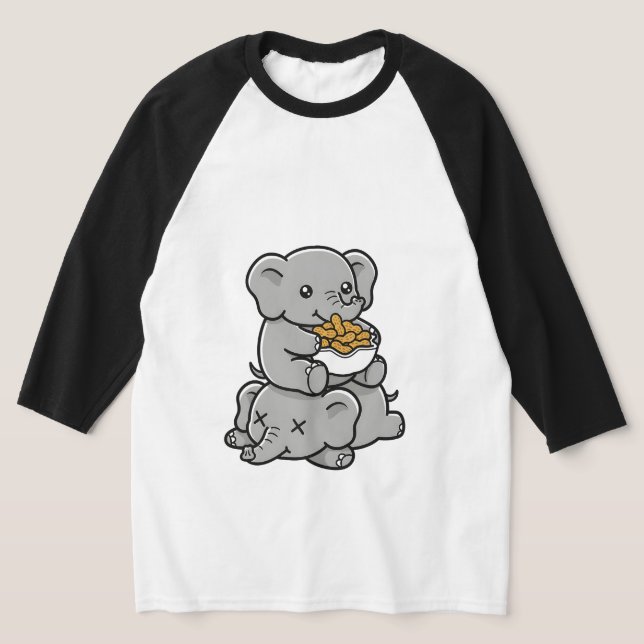 Cute Cartoon Elephants Eating Peanuts Fun Art T Shirt (Laydown)
