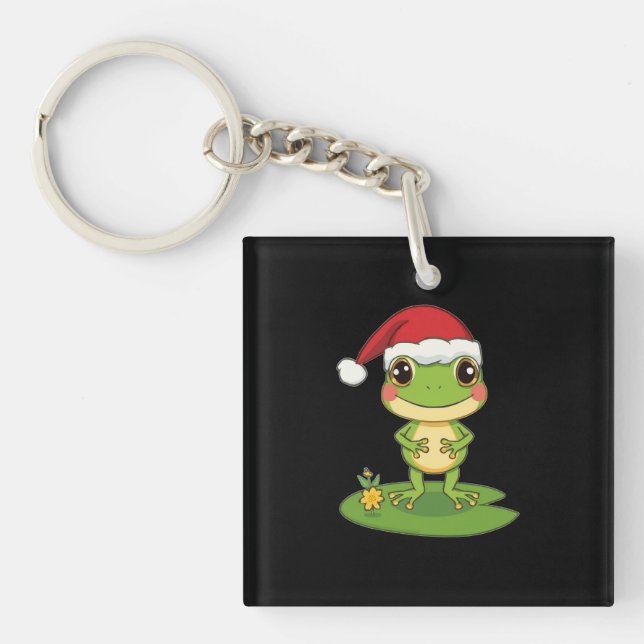 Cute Cartoon Frog Character Wearing a Santa Hat on (Framsidan)
