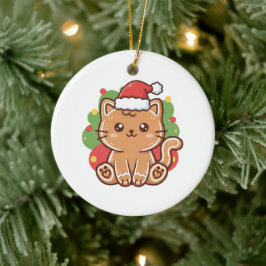 Cute Cartoon Gingerbread Cat Cookie Christmas Julgransprydnad Keramik