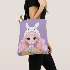Cute Cartoon Girl White Bunny Hat Tote Bag Tygkasse