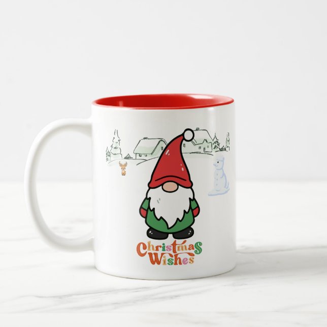 Cute Cartoon Gnome Christmas Wishes Två-Tonad Mugg (Vänster)