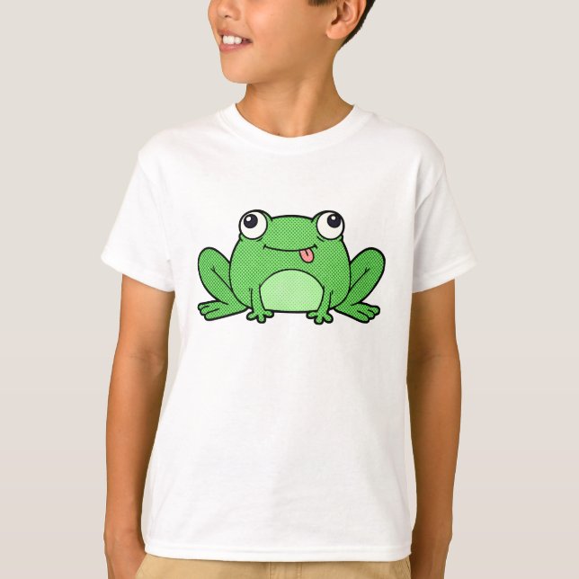 Cute Cartoon Green Frog Kids T-Shirt (Framsida)