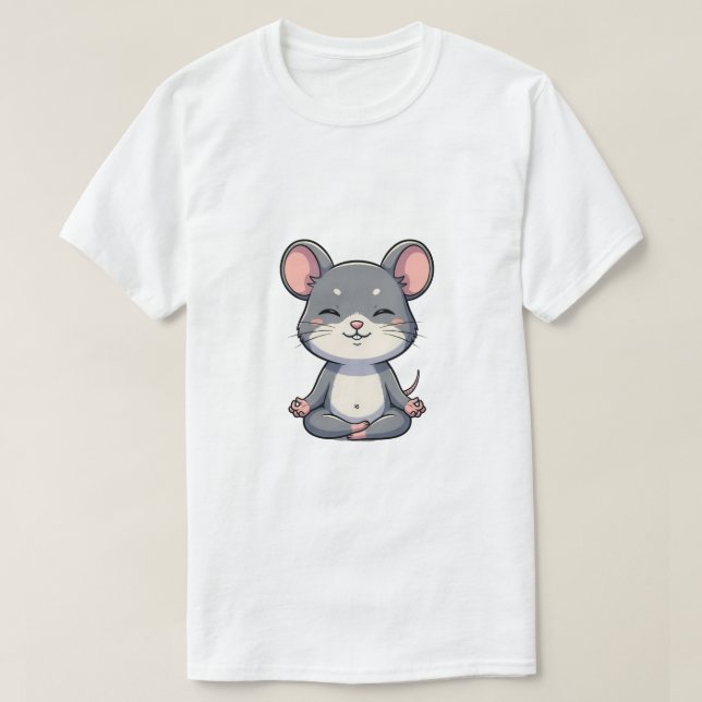 Cute Cartoon Grey Mouse Meditating in Lotus Pose T Shirt (Design framsida)