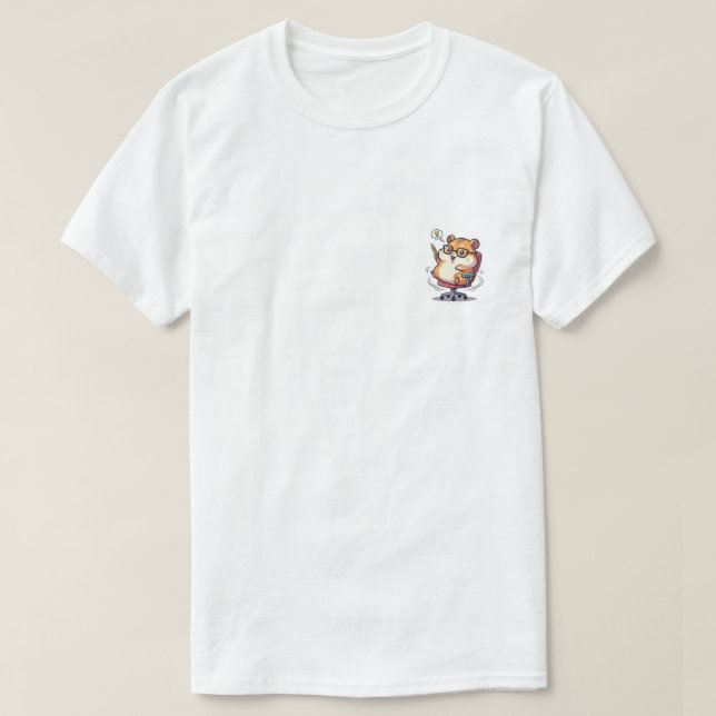 Cute Cartoon Hamster Spinning in Office Chair with T Shirt (Design framsida)