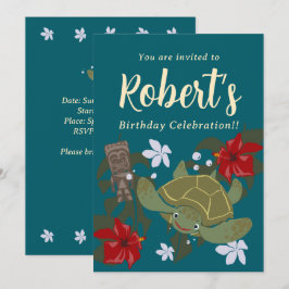 Cute Cartoon Hawaii Sea Turtle Birthday Invitation Inbjudningar