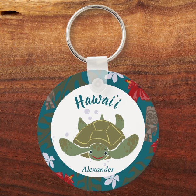 Cute Cartoon Hawaii Sea Turtle Tropical  Nyckelring (Framsida)