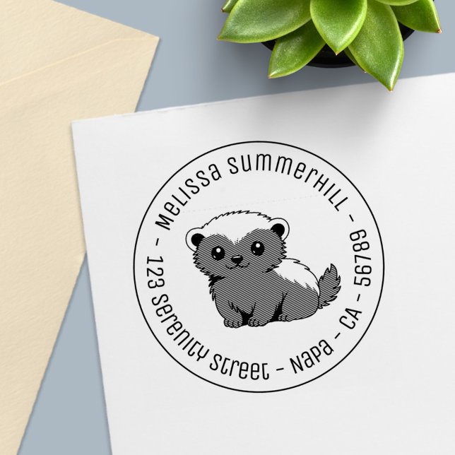 Cute Cartoon Honey Badger Round Address Självfärgande Stämpel (Skapare uppladdad)
