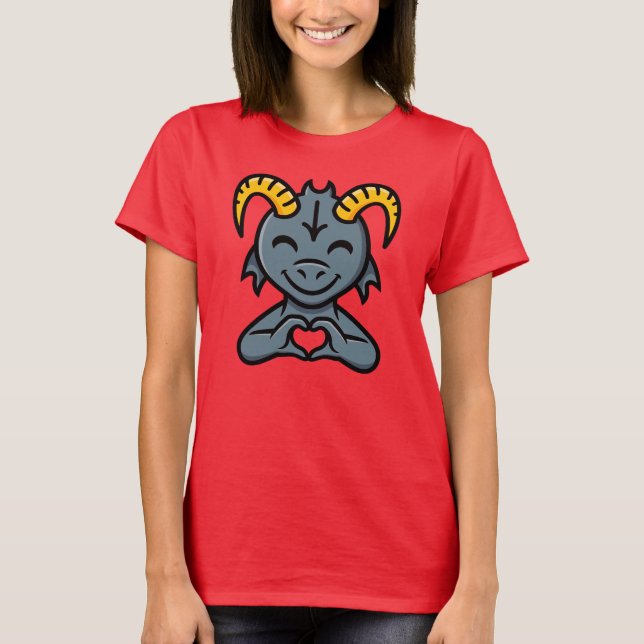 Cute Cartoon Horned Creature Love Heart Sign T Shirt (Framsida)