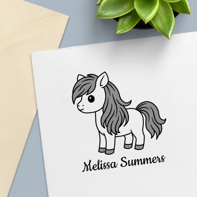 Cute Cartoon Horse Pony Custom Name Självfärgande Stämpel (Skapare uppladdad)