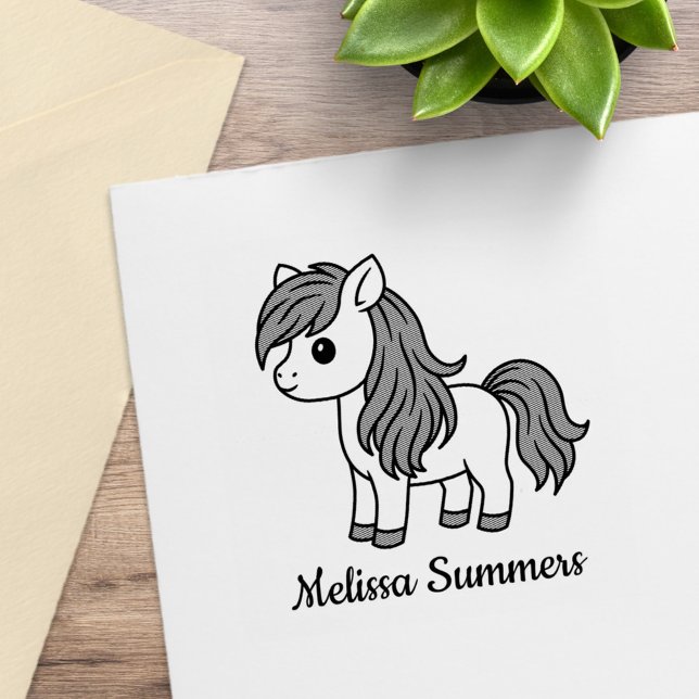 Cute Cartoon Horse Pony Custom Name Stämpel (Skapare uppladdad)