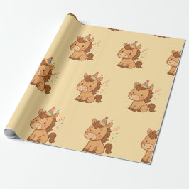 Cute Cartoon Horse with Party Hat Wrapping Paper Presentpapper