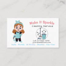 Cute Cartoon House Cleaning Services Business Card