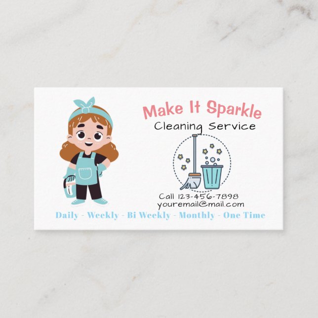 Cute Cartoon House Cleaning Services Business Card Visitkort (Framsida)