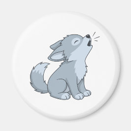 Cute Cartoon Howling Wolf Pup Magnet