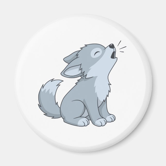Cute Cartoon Howling Wolf Pup Magnet (Framsidan)