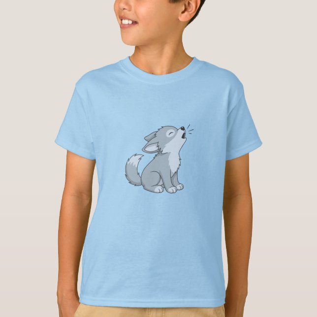 Cute Cartoon Howling Wolf Pup T Shirt (Framsida)