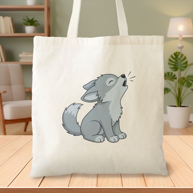 Cute Cartoon Howling Wolf Pup Tygkasse (Skapare uppladdad)