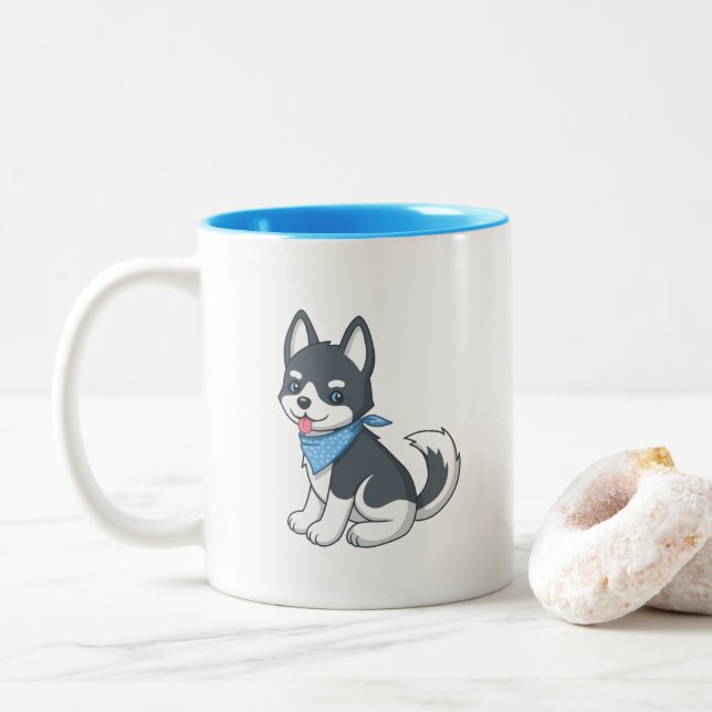 Cute Cartoon Husky Puppy Dog Två-Tonad Mugg (Med munk)