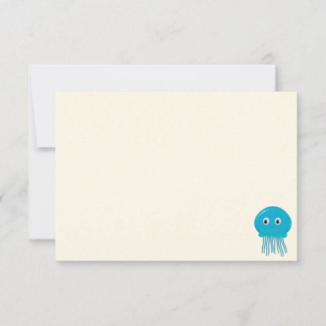 Cute Cartoon Jellyfish Blank Cream Off White Anteckningskort (Framsida)