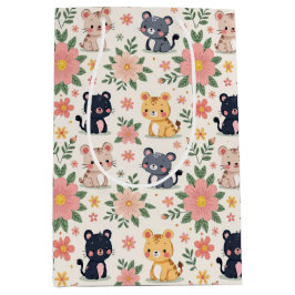 Cute Cartoon Jungle Cats and Flowers