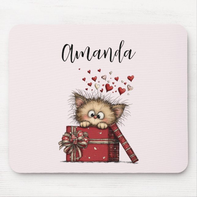 Cute Cartoon Kitten in a Box with Hearts Musmatta (Framsidan)