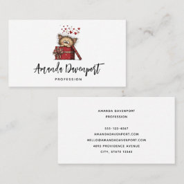 Cute Cartoon Kitten in a Box with Hearts Visitkort