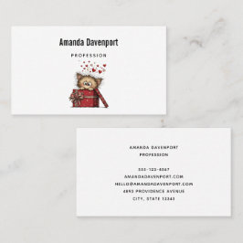 Cute Cartoon Kitten in a Box with Hearts Visitkort