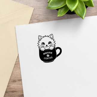 Cute Cartoon Kitten in a Coffee Mug 1x1 Stämpel