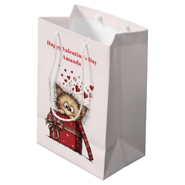 Cute Cartoon Kitten with Hearts Valentine's Day (Baksidan Vinklad)