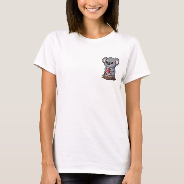 Cute Cartoon Koala Character Sitting on Tree Stump T Shirt (Framsida)