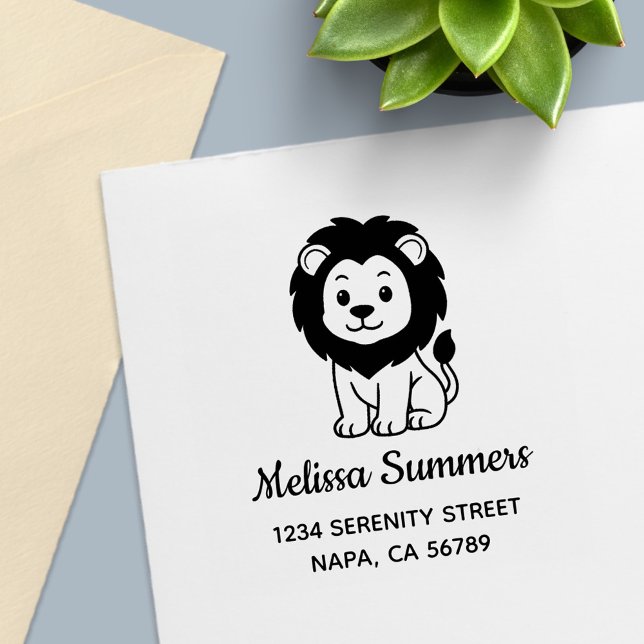 Cute Cartoon Lion Address Självfärgande Stämpel (Skapare uppladdad)